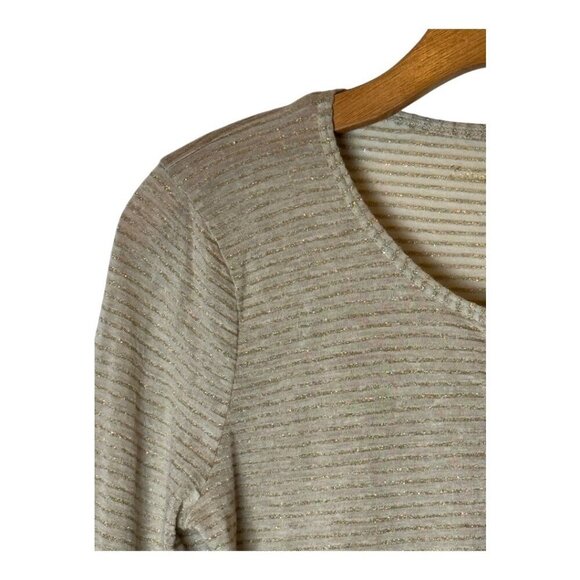 Zadig & Voltaire Shirt Women Medium Gold Metallic Striped Cecilia Henley‎ Tee - Picture 5 of 12